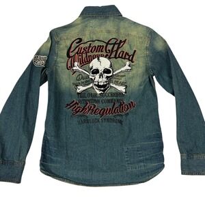 Bike Athletic Pioneer Medium Denim Jacket Skull Punk Rockabilly Embroidered Vtg